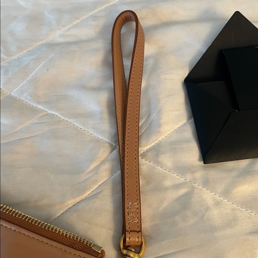 YSL Saint Laurent Rive Gauche Leather Wristlet Pouch - Camel - Picture 5 of 16